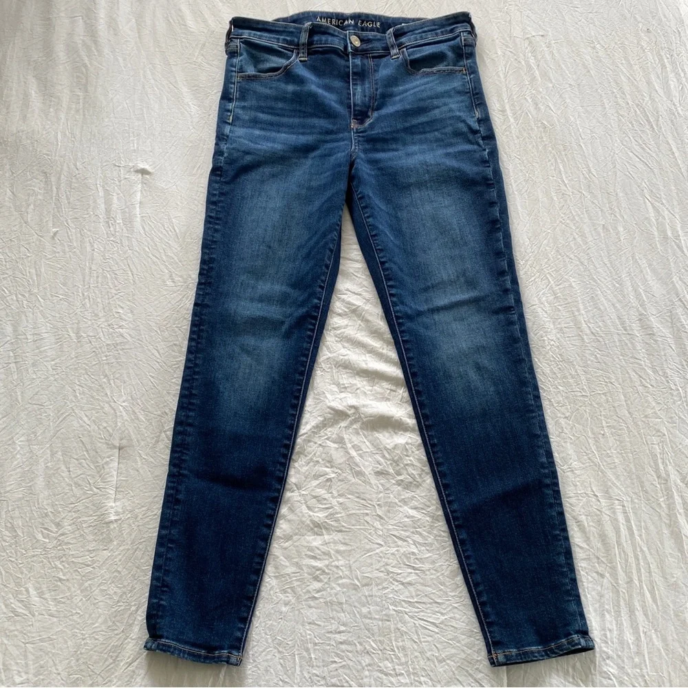 American Eagle next level stretch dark wash denim blue jeans size 12 - Picture 1 of 5